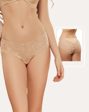 Quần lót nữ lưng vừa, phối ren hoa mẫu đơn nữ tính, chuẩn an toàn OEKO-TEX từ Corèle Pháp - 02166A Quần lót nữ lưng vừa, phối ren hoa mẫu đơn nữ tính, chuẩn an toàn OEKO-TEX từ Corèle Pháp - 02166A