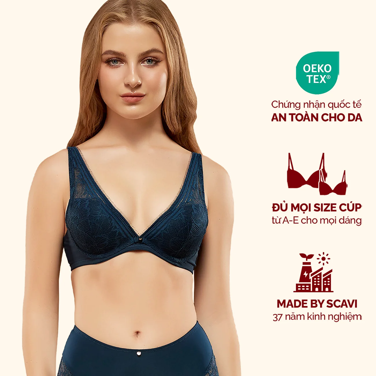 Áo ngực nữ nâng vừa có gọng, cup chữ V tôn dáng, phối ren hoa mẫu đơn, chuẩn an toàn OEKO-TEX từ Corèle Pháp - 71166A