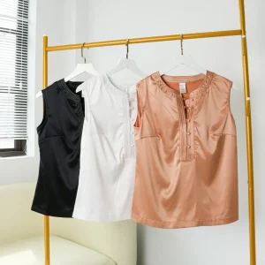 Áo Satin nữ tay ngắn thanh lịch và sang trọng - MARRON - DW-005 Áo Satin nữ tay ngắn thanh lịch và sang trọng - MARRON - DW-005