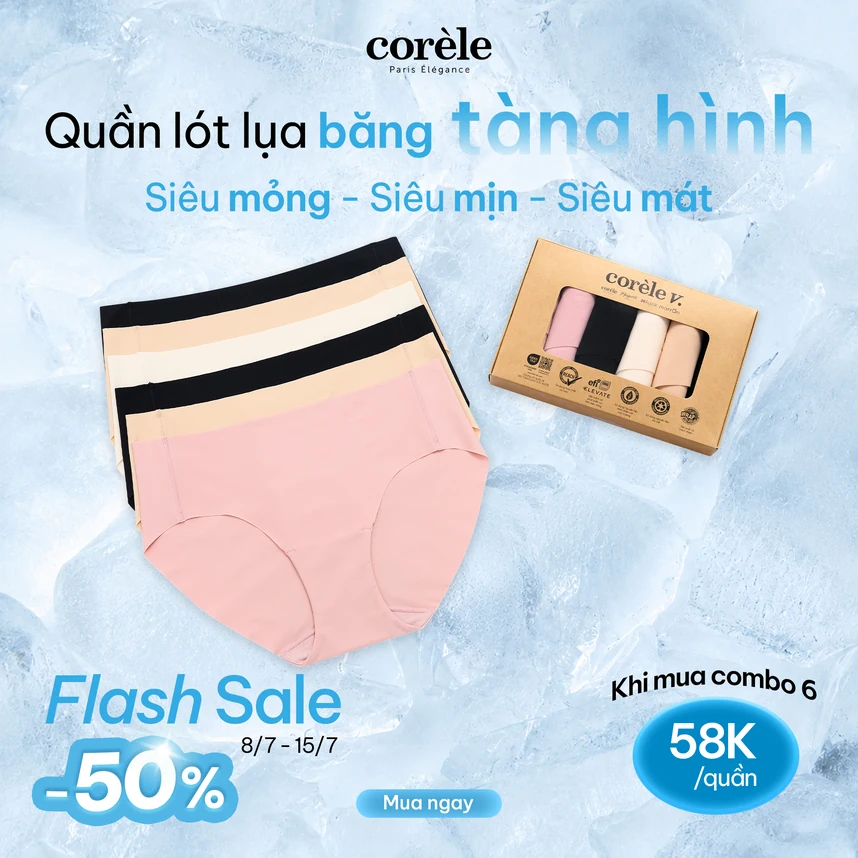 (Combo 06) Quần lót thun lạnh Marguerite, cạp vừa, công nghệ nghệ freecut không lộ viền, chuẩn an toàn quôc tế OEKO-TEX từ Corèle Pháp – 02188-6