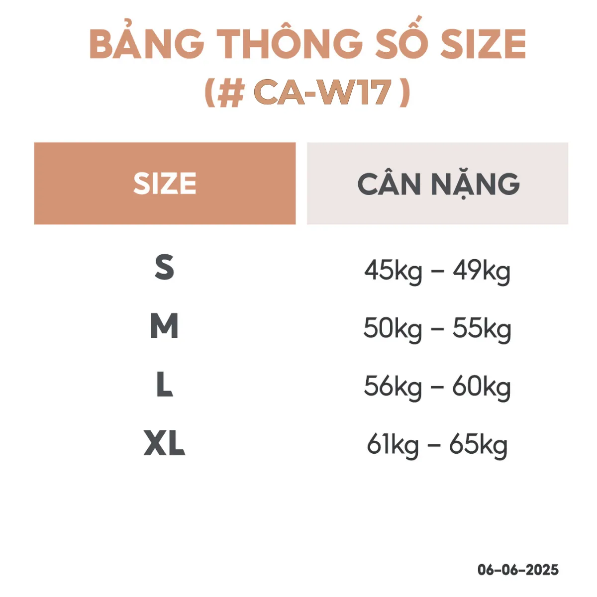Bảng hướng dẫn chọn size