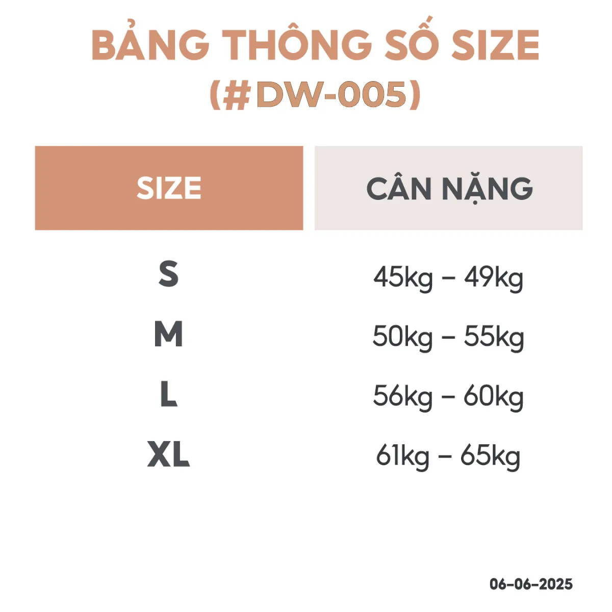 Bảng hướng dẫn chọn size