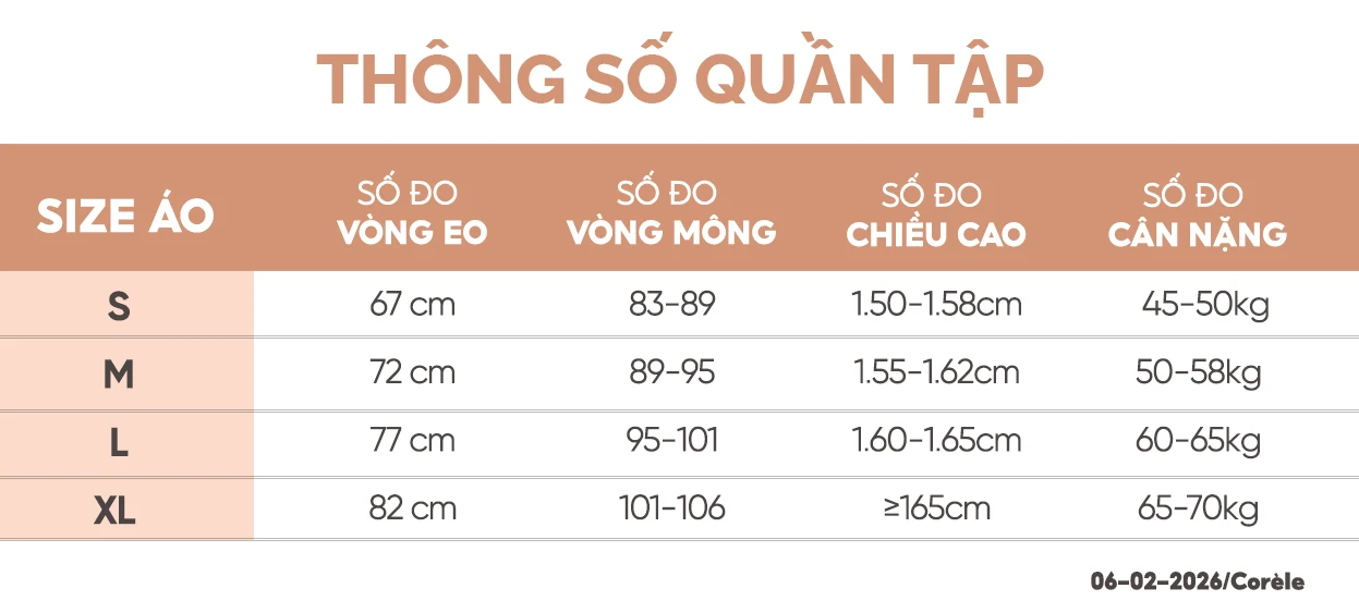 Bảng hướng dẫn chọn size quần tập