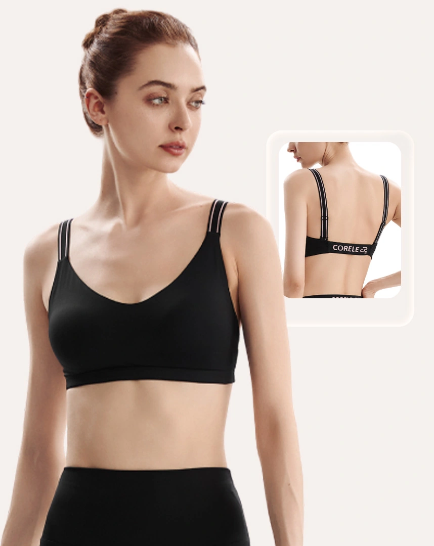 Áo Bra thể thao nữ có mút nâng ngực không gọng, lưng bản dệt logo tập Gym, Aerobic | CORÈLE SBRA204A