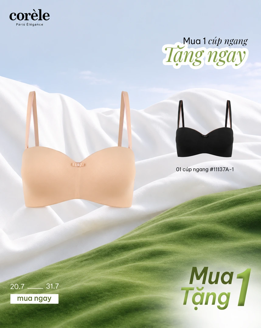 (Combo 02) Áo ngực nữ cúp ngang Corèle tháo dây, mút vừa, không đường may, gọng ẩn Silicone thoải mái gợi cảm từ Pháp - 11137A-1