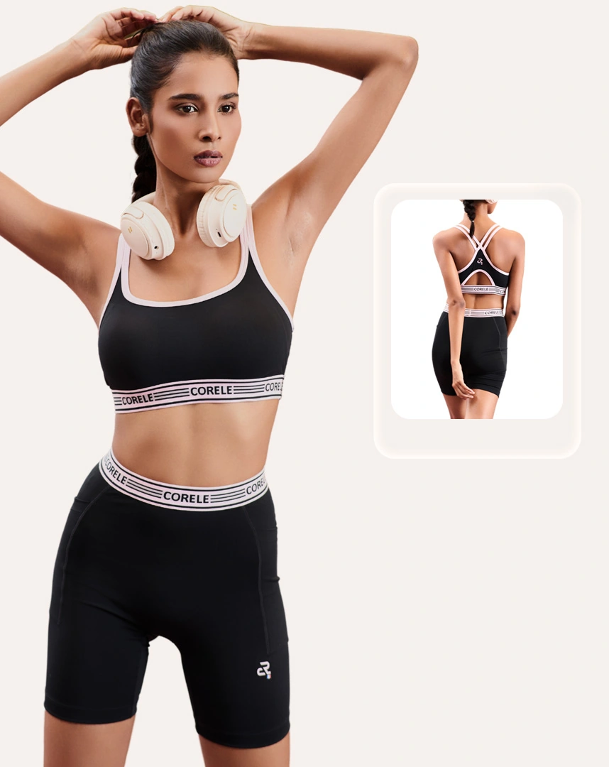 SET ĐỒ TẬP thể thao nữ Áo Bra & Quần Legging dáng ngắn co giãn thấm hút tốt tập Gym Yoga Đi Bộ | CORÈLE Askin Allure SBRA403A-SLN103A