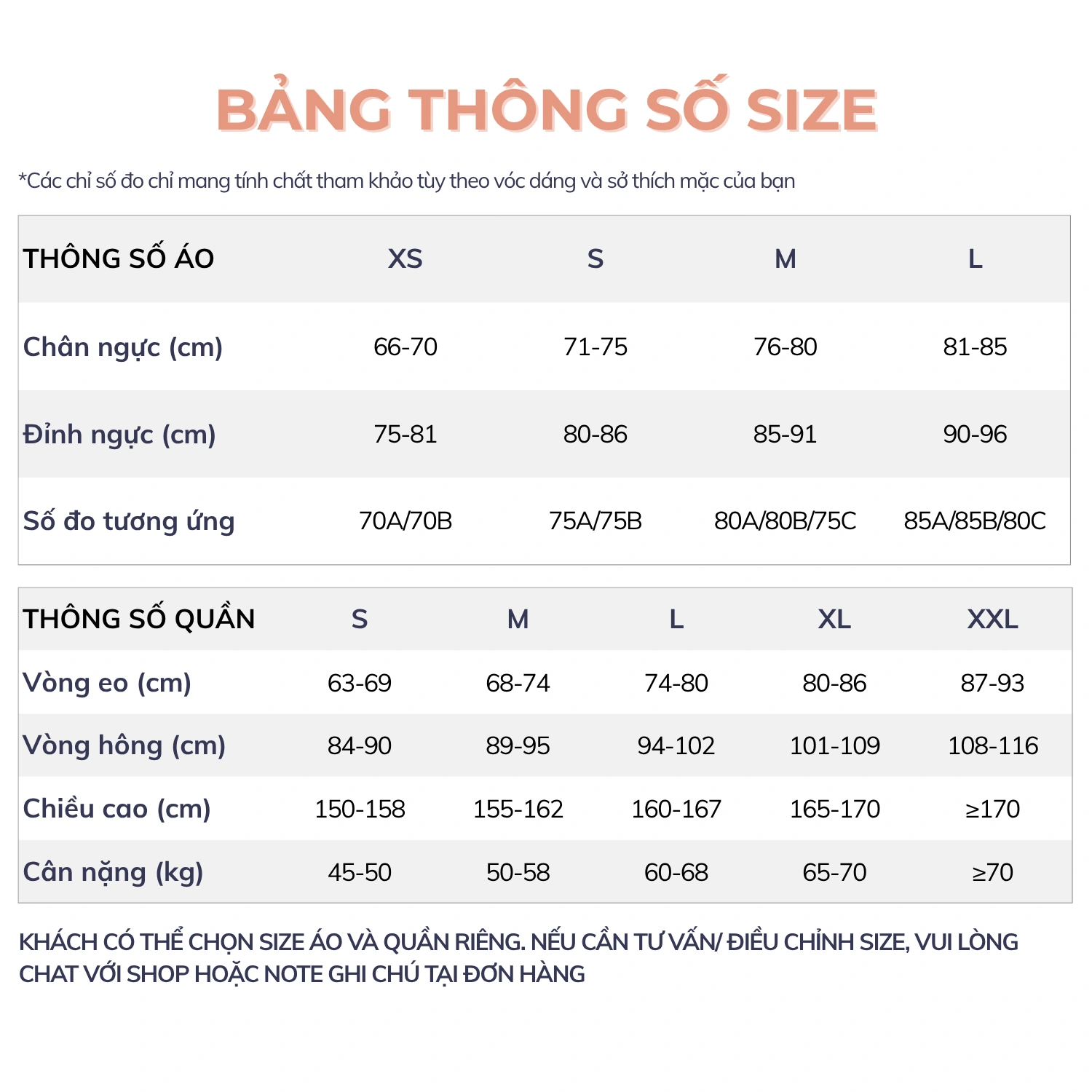 Bảng hướng dẫn chọn size