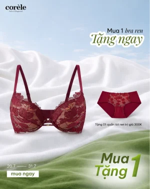 [Mua áo tặng quần] Áo lót có gọng nâng dáng phối ren- Corele - 31165A-1