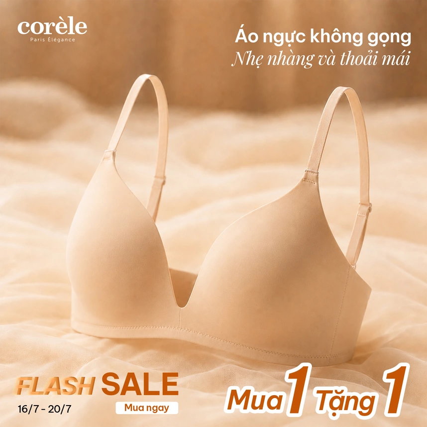 (Mua 1 Tặng 1) Áo ngực Corèle nữ Không Gọng Cúp Đúc liền khối, bảng lưng 2 lớp chắc chắn, Thoáng Mát, Nâng Dáng Tự Nhiên, chuẩn an toàn OEKO-TEX – 90182A