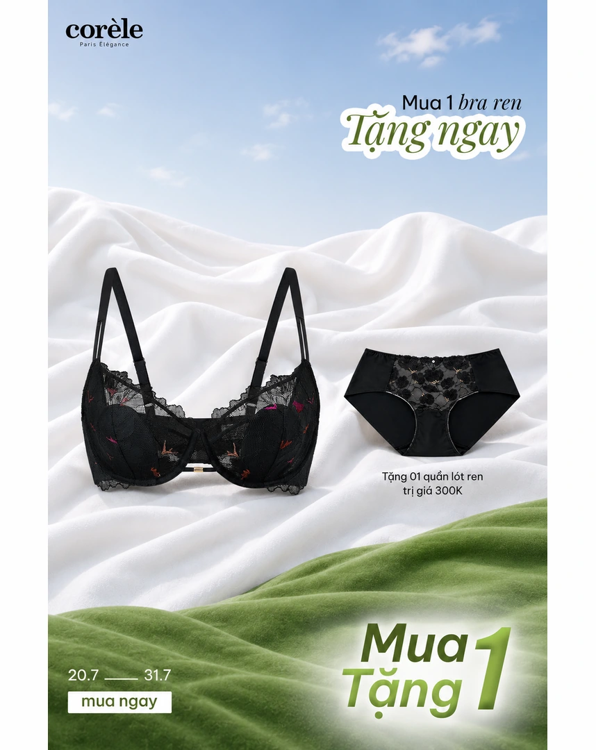 [Mua áo tặng quần] Áo ngực có gọng cup tai thỏ phối ren - Corele - W0165B-1